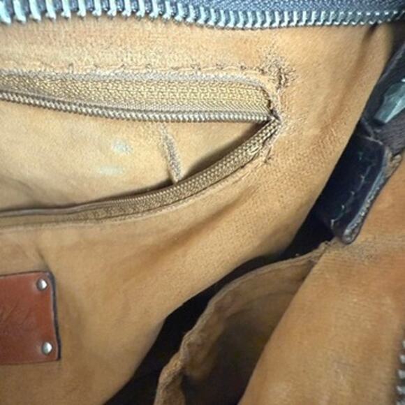 Patricia Nash Tooled Leather Tote Black Brown Fringe Handles Boho Western Bag - Picture 8 of 10